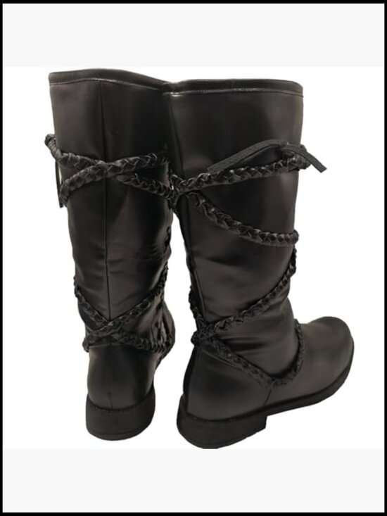 Men\'s Medieval Faux Leather Boots Lace Up Cosplay Gothic Pirate Viking Shoes
